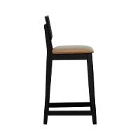 Banqueta Gabi Madeira Maciça Encosto C- Telinha C- 68cm Altura - Preto Assento Estofado Corano Marrom Mescla - 7