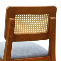 Banqueta Gabi Madeira Maciça Encosto Telinha C- 68cm Altura - Amêndoa Assento Estofado Linho Cinza Mescla Impermeável