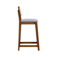 Banqueta Gabi Madeira Maciça Encosto Telinha C- 68cm Altura - Amêndoa Assento Estofado Linho Cinza Mescla Impermeável - 5