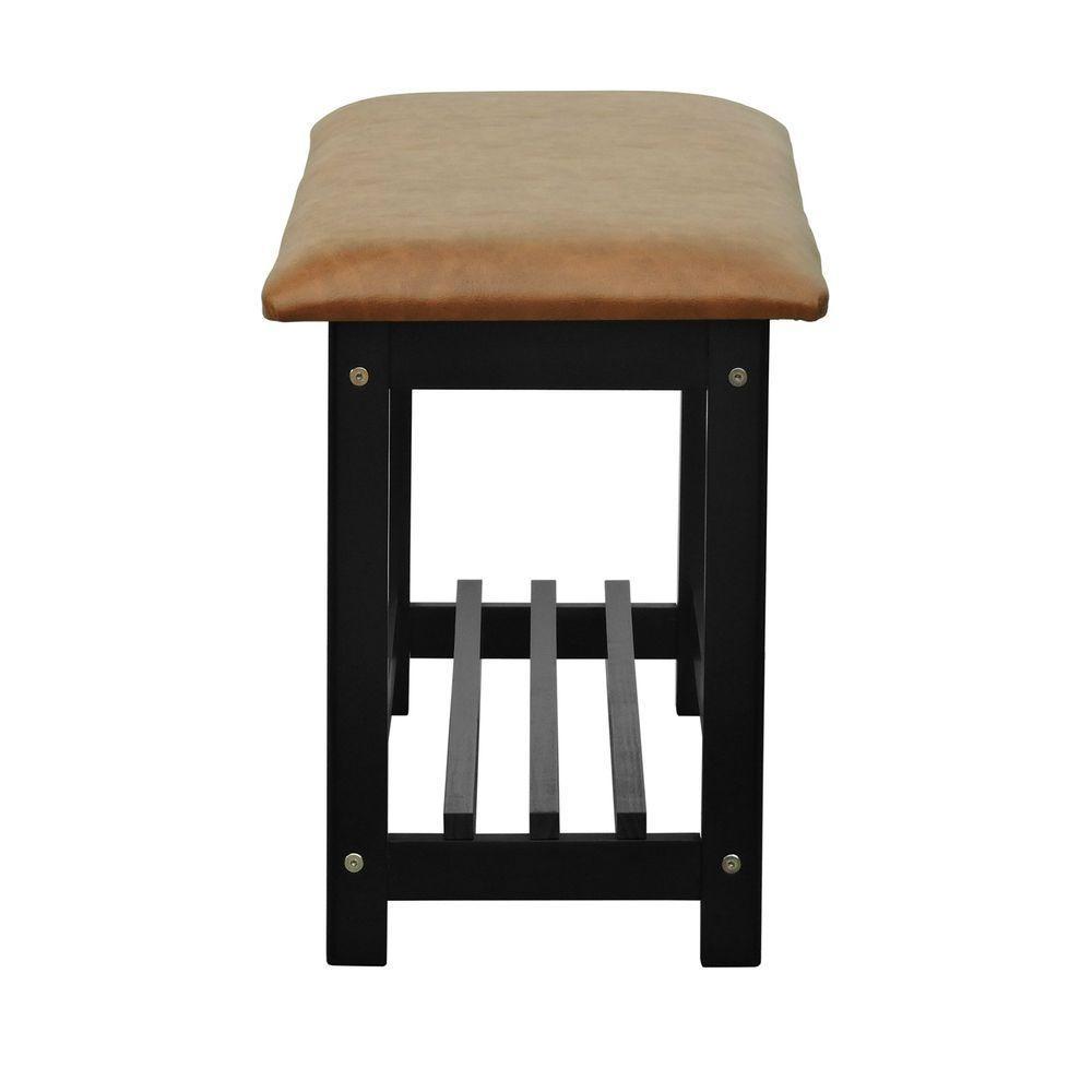 Banco Sapateira Viena Madeira Maciça - Preto Assento Estofado Corano Marrom Mescla - 4