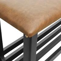 Banco Sapateira Viena Madeira Maciça - Preto Assento Estofado Corano Marrom Mescla - 2