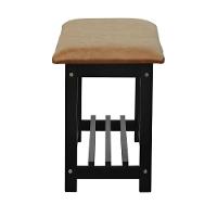 Banco Sapateira Viena Madeira Maciça - Preto Assento Estofado Corano Marrom Mescla