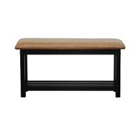 Banco Sapateira Viena Madeira Maciça - Preto Assento Estofado Corano Marrom Mescla - 5