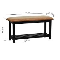 Banco Sapateira Viena Madeira Maciça - Preto Assento Estofado Corano Marrom Mescla - 6