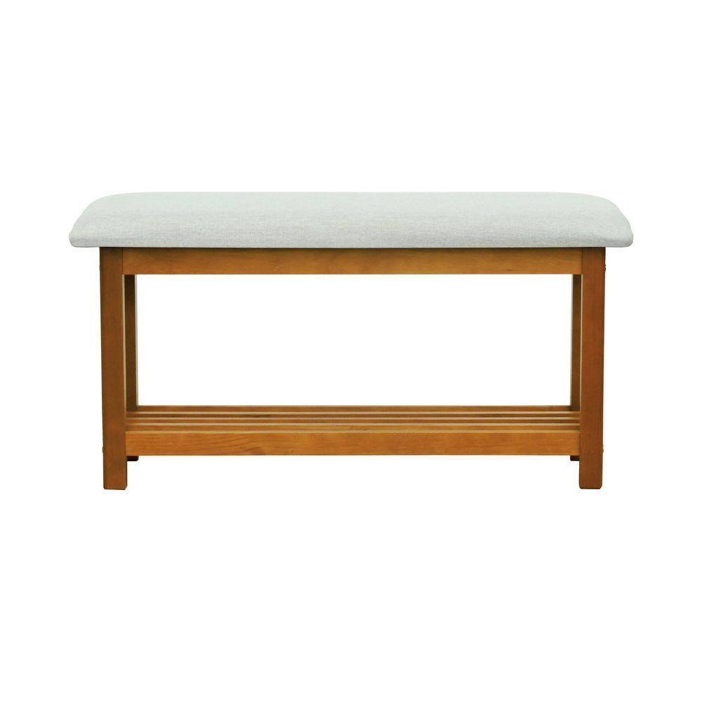 Banco Sapateira Viena Madeira Maciça - Amêndoa Assento Estof. Linho Bege Mescla Impermeável - 6