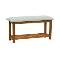 Banco Sapateira Viena Madeira Maciça - Amêndoa Assento Estof. Linho Bege Mescla Impermeável - 1