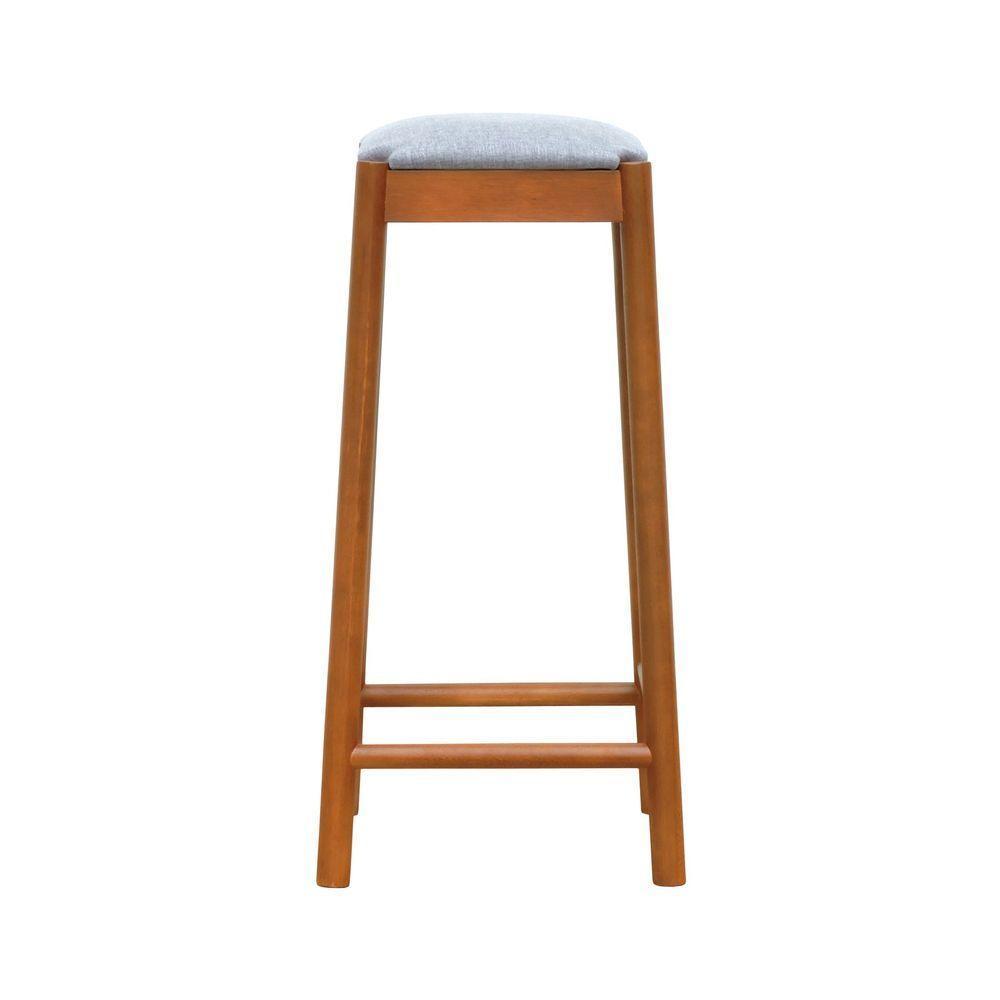 Banco Alto Amber Madeira Maciça - Amêndoa Assento Estofado Linho Cinza Mescla Impermeável - 3