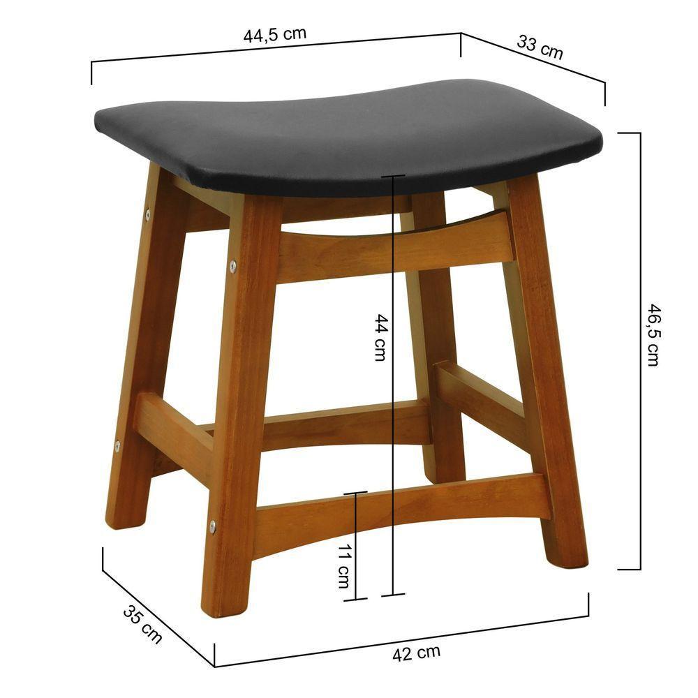 Banco Baixo Confort Madeira Maciça Assento Anatômico - Amêndoa Estofado Corano Preto - 2