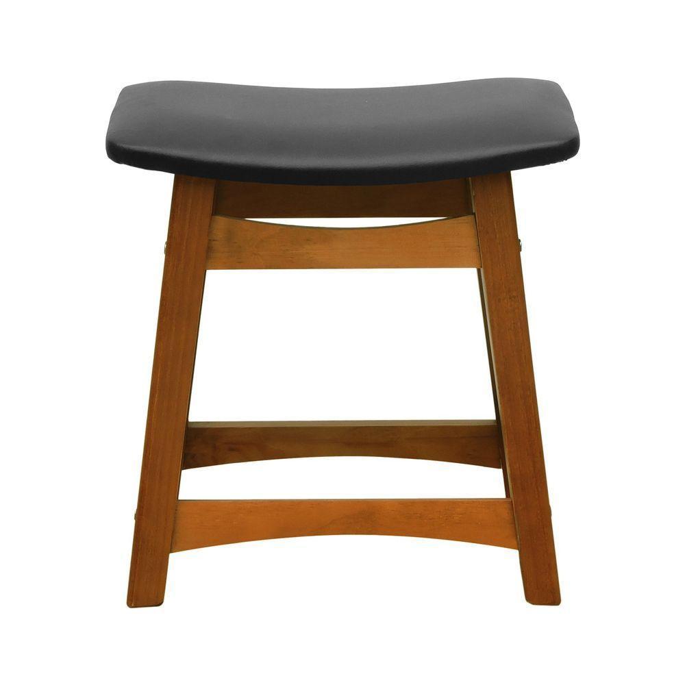 Banco Baixo Confort Madeira Maciça Assento Anatômico - Amêndoa Estofado Corano Preto - 3