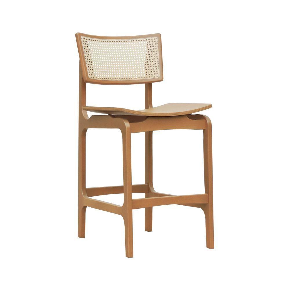 Banqueta Alta Bistrô Apollo Encosto Telinha Natural E Assento Anatômico - Natural Madeira - 1