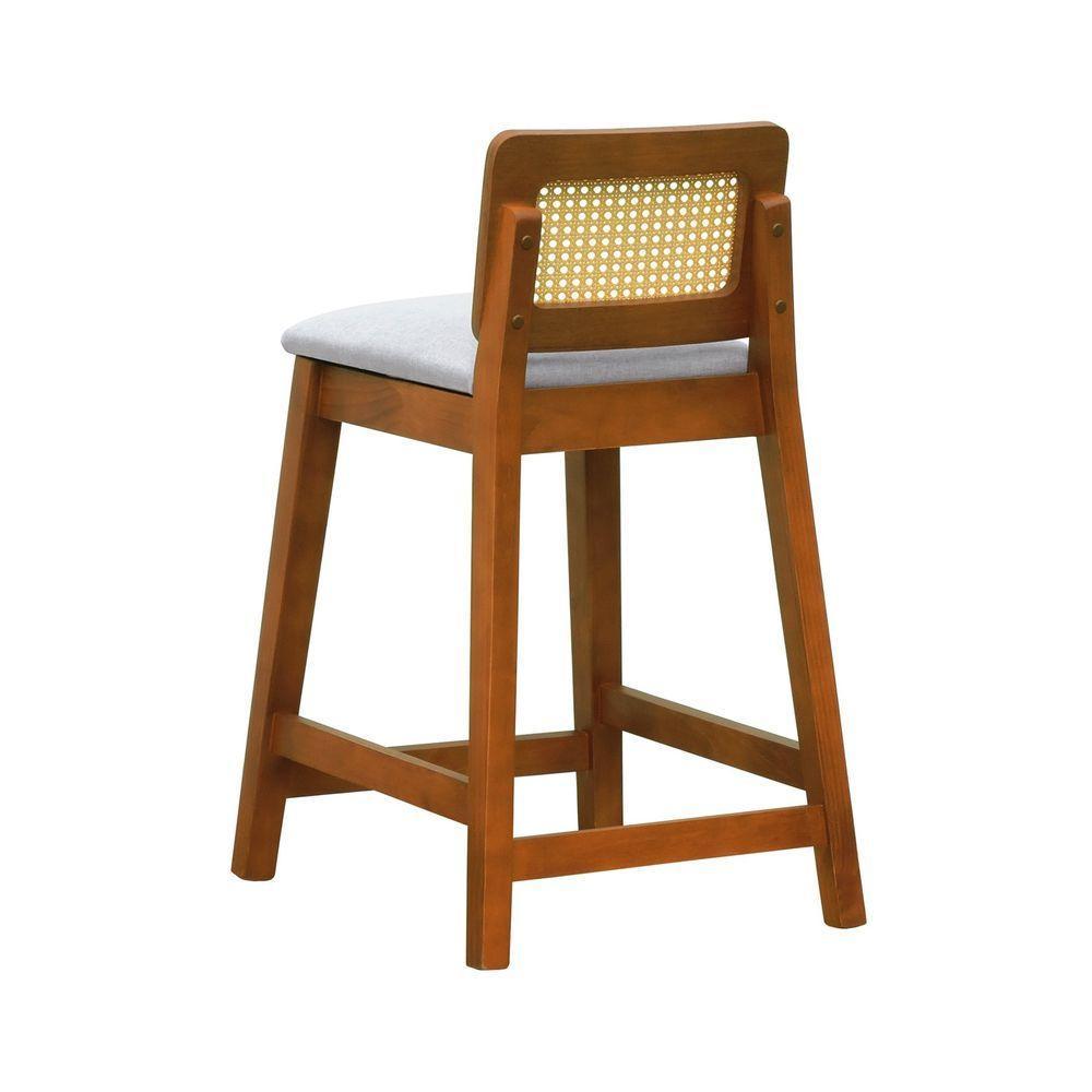 Banqueta Média Gabi Madeira Maciça Telinha Natural - Amêndoa Assento Estofado Linho Bege Mescla Impermeável - 4