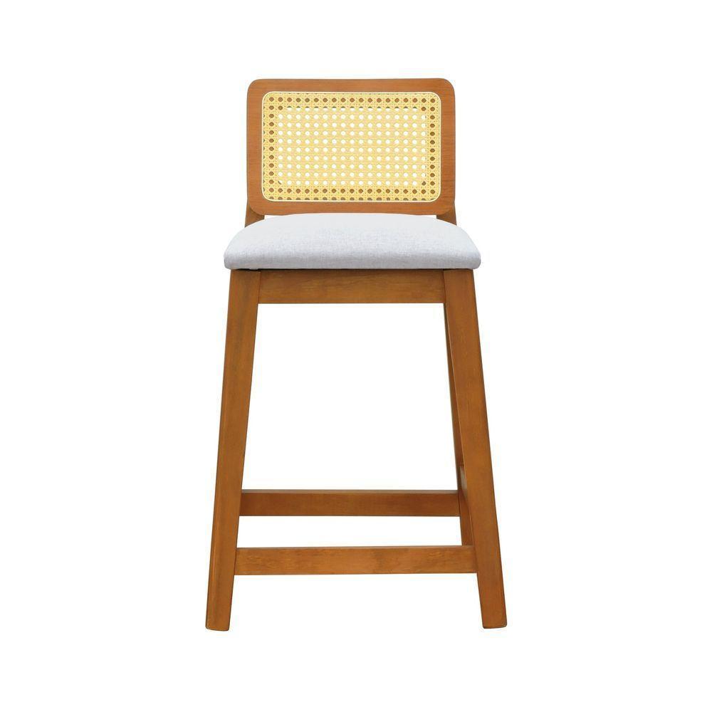 Banqueta Média Gabi Madeira Maciça Telinha Natural - Amêndoa Assento Estofado Linho Bege Mescla Impermeável - 5