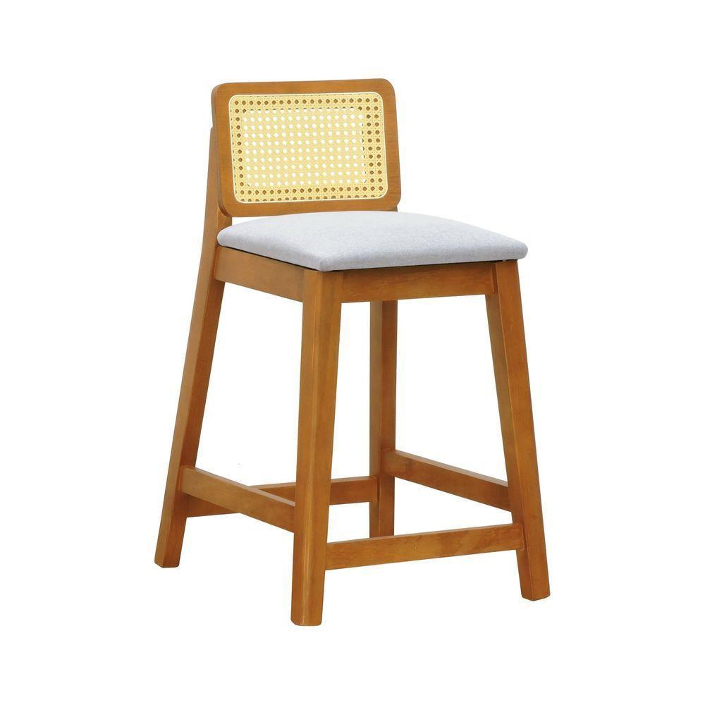 Banqueta Média Gabi Madeira Maciça Telinha Natural - Amêndoa Assento Estofado Linho Bege Mescla Impermeável - 7