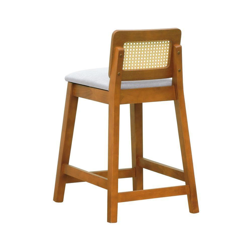 Banqueta Média Gabi Madeira Maciça Telinha Natural - Amêndoa Assento Estofado Linho Bege Mescla Impermeável - 8