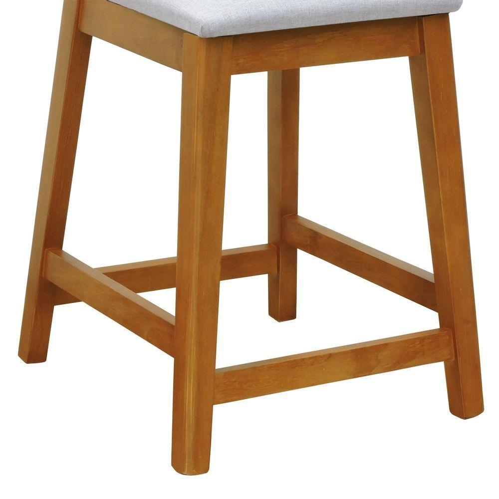 Banqueta Média Gabi Madeira Maciça Telinha Natural - Amêndoa Assento Estofado Linho Bege Mescla Impermeável - 9