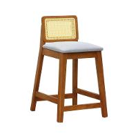 Banqueta Média Gabi Madeira Maciça Telinha Natural - Amêndoa Assento Estofado Linho Bege Mescla Impermeável - 1