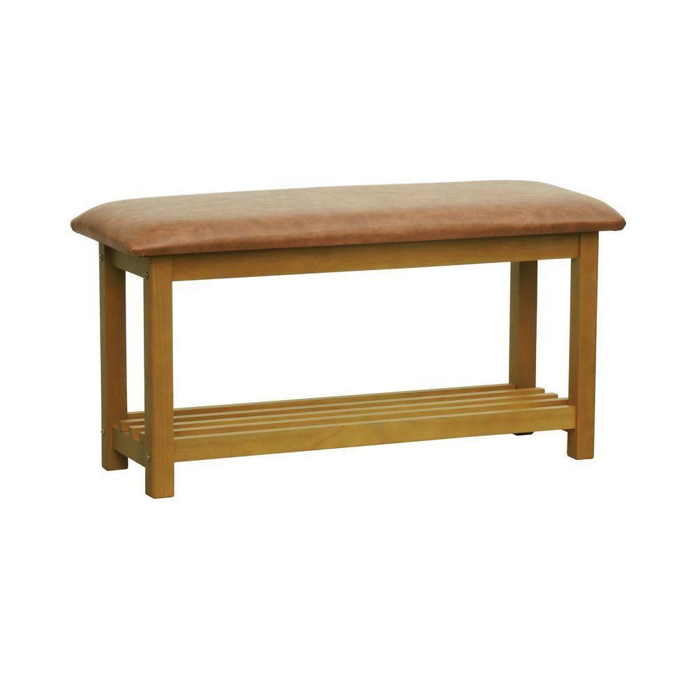 Banco Sapateira Viena Madeira Maciça - Natural Assento Estofado Corano Marrom Mescla - 1