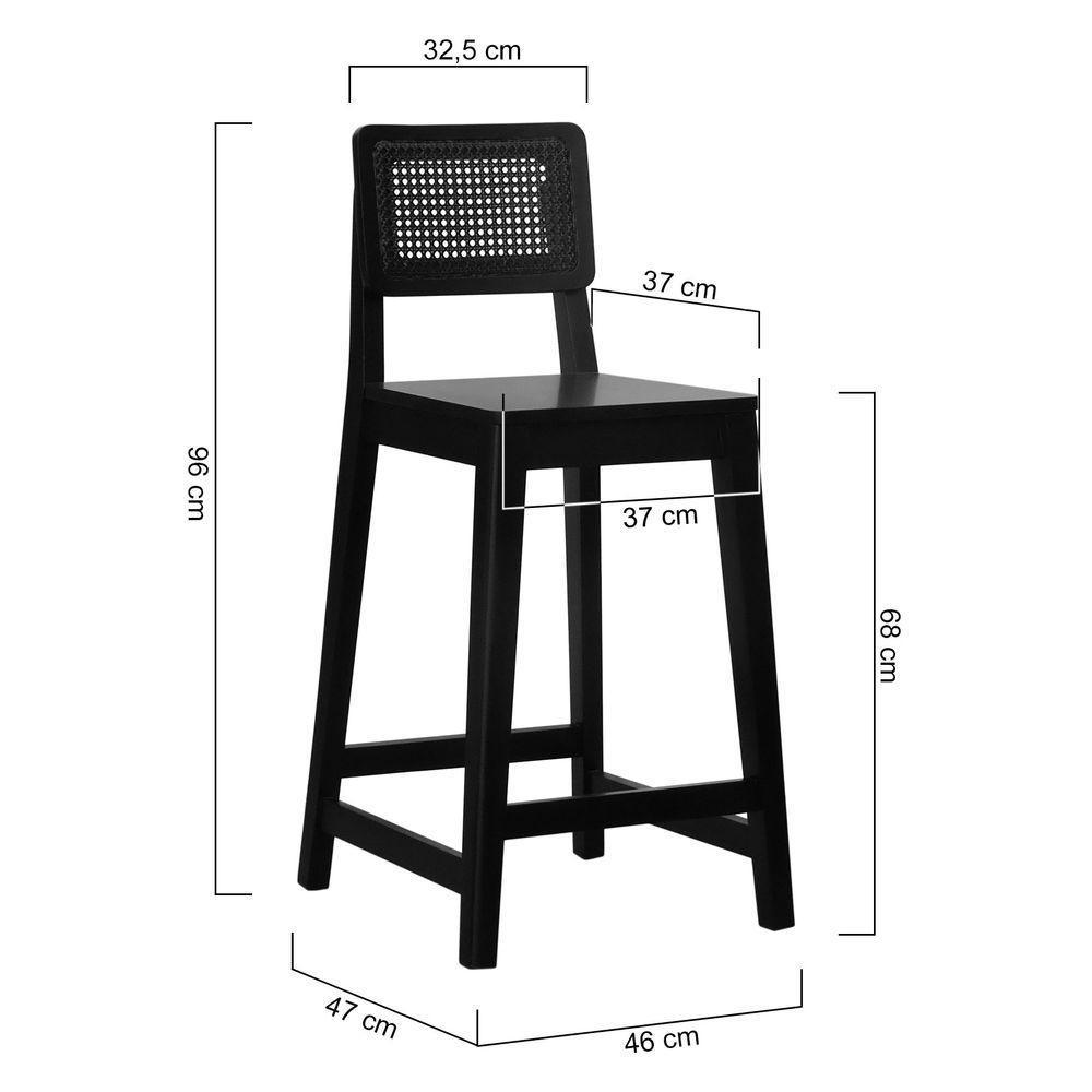 Banqueta Gabi Madeira Maciça Encosto C- Telinha C- 68cm Altura - Preto Assento Madeira Preto - 7