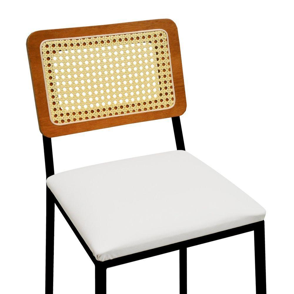 Banqueta Gabi Metal Encosto Anatômico Telinha Natural Assento Estofado - Preto-amêndoa Corano Bege - 2