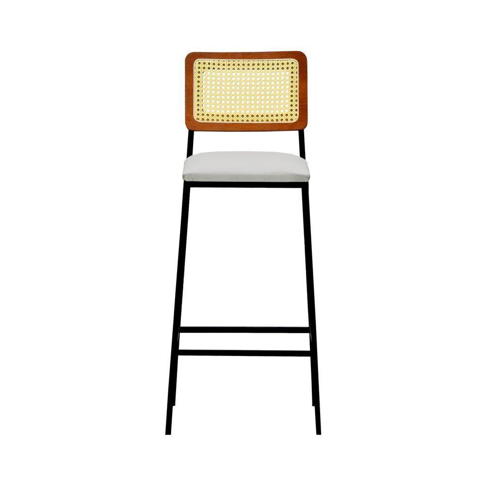 Banqueta Gabi Metal Encosto Anatômico Telinha Natural Assento Estofado - Preto-amêndoa Corano Bege - 6