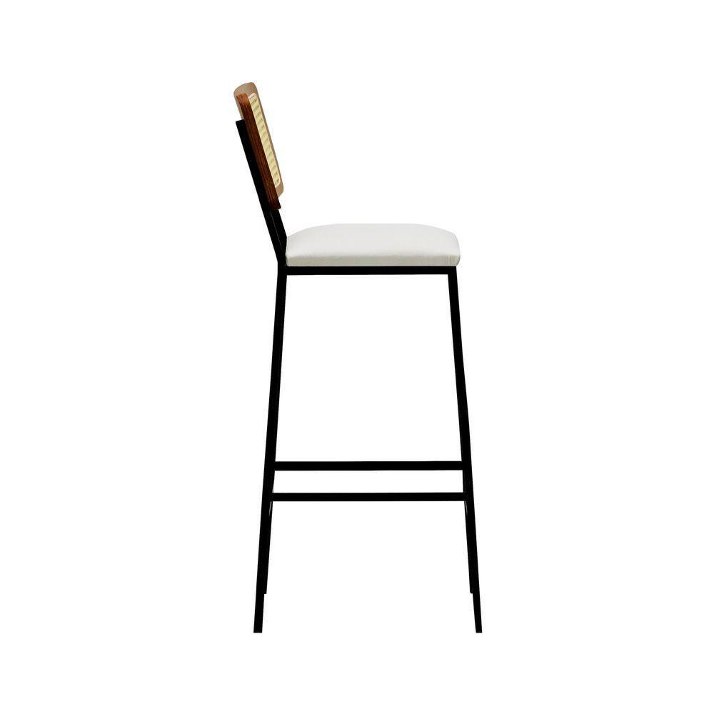 Banqueta Gabi Metal Encosto Anatômico Telinha Natural Assento Estofado - Preto-amêndoa Corano Bege - 7