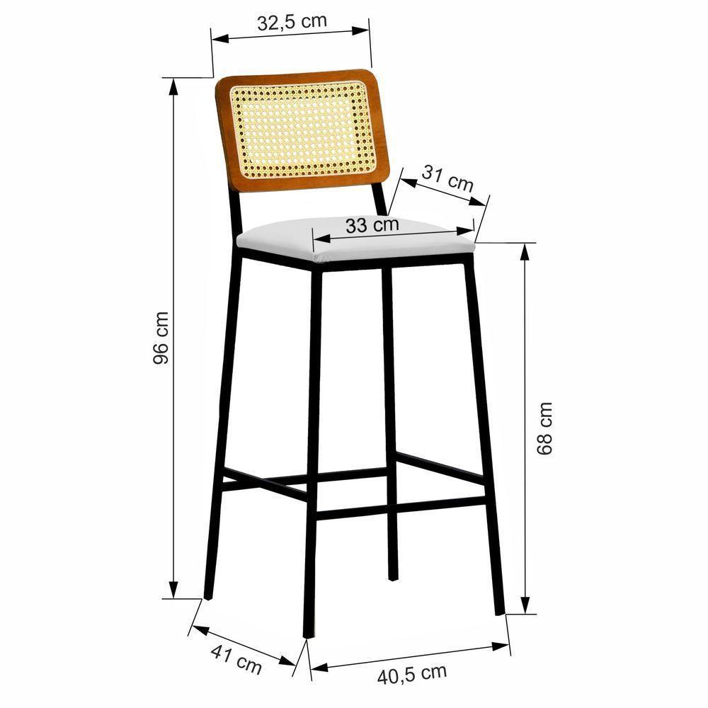 Banqueta Gabi Metal Encosto Anatômico Telinha Natural Assento Estofado - Preto-amêndoa Corano Bege - 8