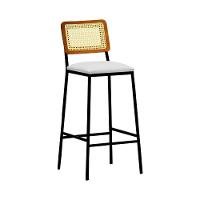 Banqueta Gabi Metal Encosto Anatômico Telinha Natural Assento Estofado - Preto-amêndoa Corano Bege - 1