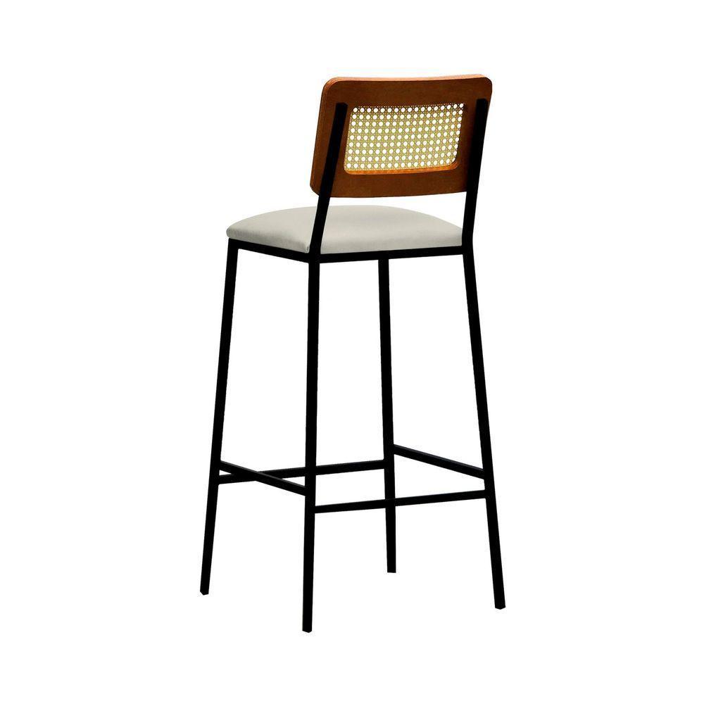 Banqueta Gabi Metal Encosto Anatômico Telinha Natural Assento Estofado - Preto-amêndoa Linho Bege - 2