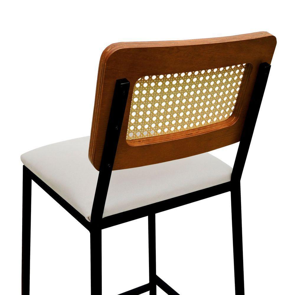 Banqueta Gabi Metal Encosto Anatômico Telinha Natural Assento Estofado - Preto-amêndoa Linho Bege - 3