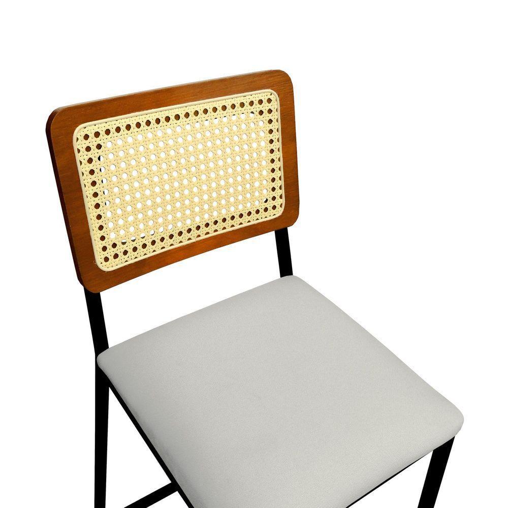 Banqueta Gabi Metal Encosto Anatômico Telinha Natural Assento Estofado - Preto-amêndoa Linho Bege - 6