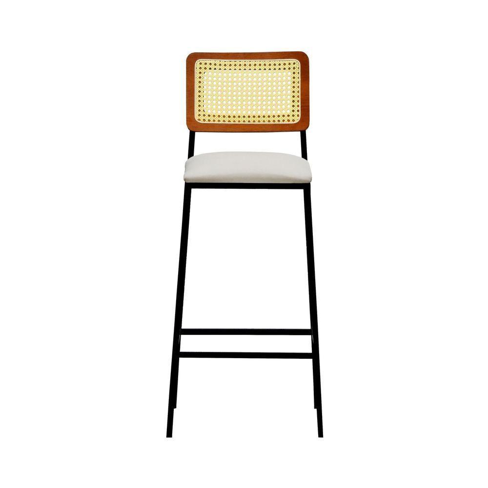 Banqueta Gabi Metal Encosto Anatômico Telinha Natural Assento Estofado - Preto-amêndoa Linho Bege - 7