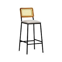 Banqueta Gabi Metal Encosto Anatômico Telinha Natural Assento Estofado - Preto-amêndoa Linho Bege - 1