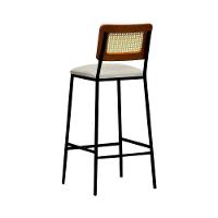 Banqueta Gabi Metal Encosto Anatômico Telinha Natural Assento Estofado - Preto-amêndoa Linho Bege - 2