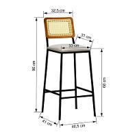 Banqueta Gabi Metal Encosto Anatômico Telinha Natural Assento Estofado - Preto-amêndoa Linho Bege - 5