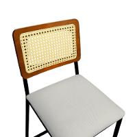 Banqueta Gabi Metal Encosto Anatômico Telinha Natural Assento Estofado - Preto-amêndoa Linho Bege - 6