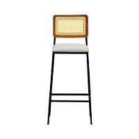 Banqueta Gabi Metal Encosto Anatômico Telinha Natural Assento Estofado - Preto-amêndoa Linho Bege - 7