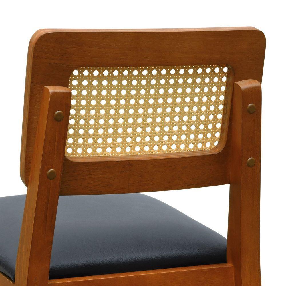 Banqueta Gabi Madeira Maciça Encosto Telinha C- 68cm Altura - Amêndoa Assento Estofado Corano Preto - 3