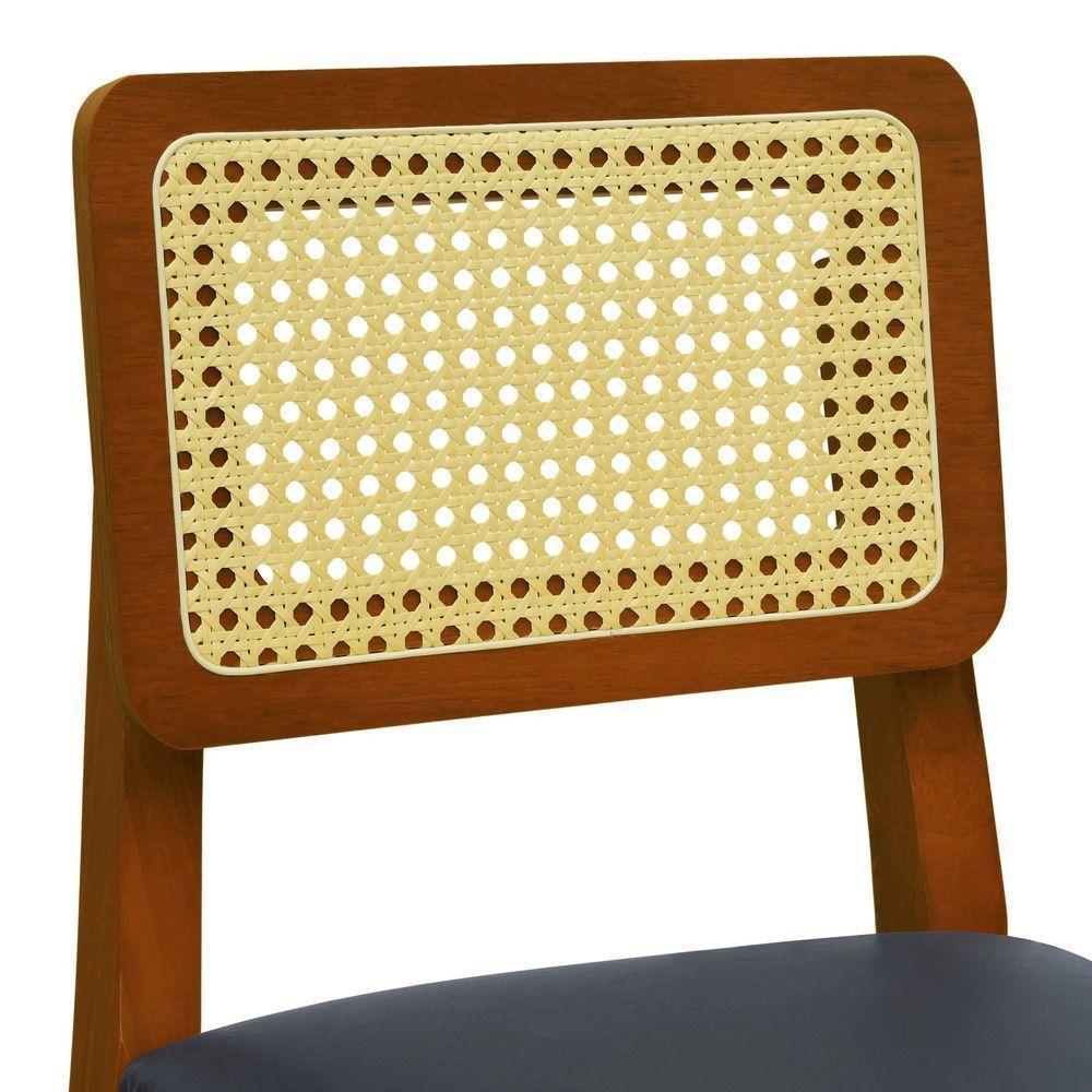 Banqueta Gabi Madeira Maciça Encosto Telinha C- 68cm Altura - Amêndoa Assento Estofado Corano Preto - 4