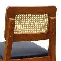 Banqueta Gabi Madeira Maciça Encosto Telinha C- 68cm Altura - Amêndoa Assento Estofado Corano Preto - 3