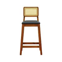 Banqueta Gabi Madeira Maciça Encosto Telinha C- 68cm Altura - Amêndoa Assento Estofado Corano Preto - 6