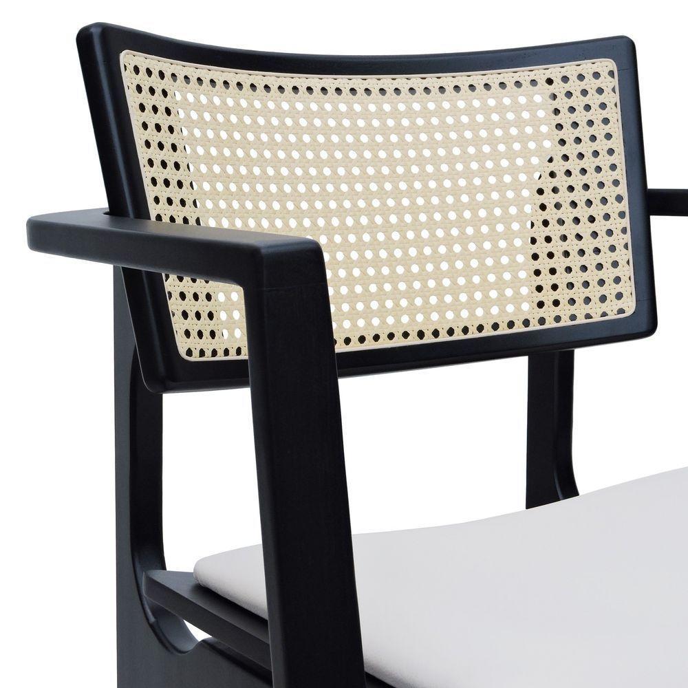 Banqueta Alta Bistrô Apollo Com Braços Encosto Telinha Natural E Assento Anatômico - Preto Estofado Corano Bege - 2