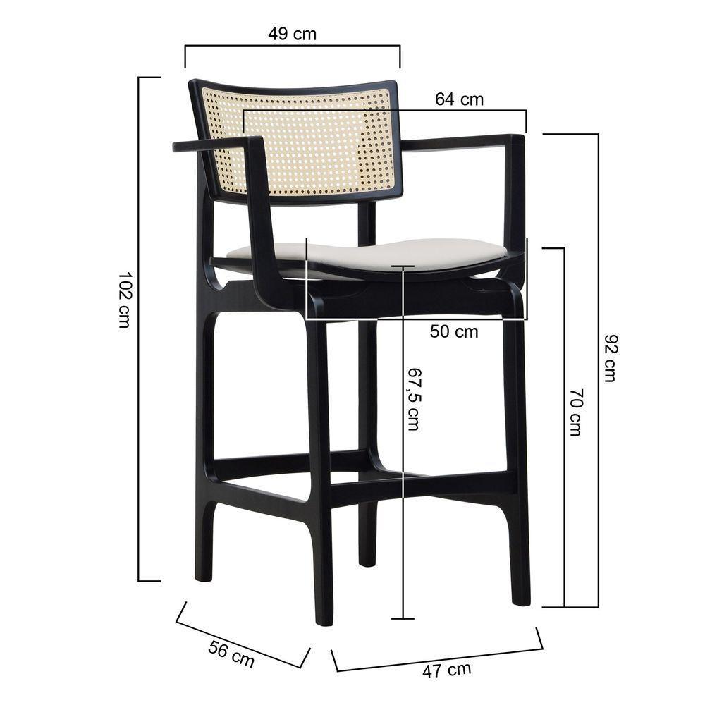 Banqueta Alta Bistrô Apollo Com Braços Encosto Telinha Natural E Assento Anatômico - Preto Estofado Corano Bege - 5