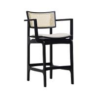 Banqueta Alta Bistrô Apollo Com Braços Encosto Telinha Natural E Assento Anatômico - Preto Estofado Corano Bege - 1