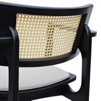 Banqueta Alta Bistrô Apollo Com Braços Encosto Telinha Natural E Assento Anatômico - Preto Estofado Corano Bege - 3