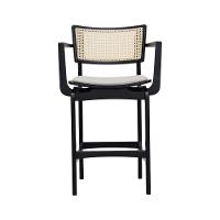 Banqueta Alta Bistrô Apollo Com Braços Encosto Telinha Natural E Assento Anatômico - Preto Estofado Corano Bege - 6