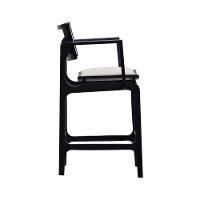 Banqueta Alta Bistrô Apollo Com Braços Encosto Telinha Natural E Assento Anatômico - Preto Estofado Corano Bege - 8