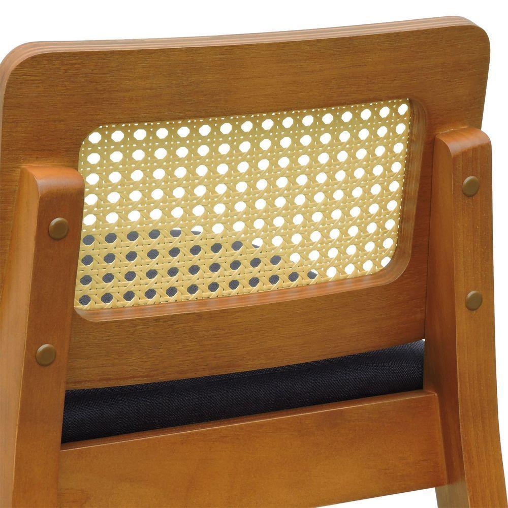 Banqueta Média Gabi Madeira Maciça Telinha Natural - Amêndoa Assento Estofado Linho Preto Textura - 3