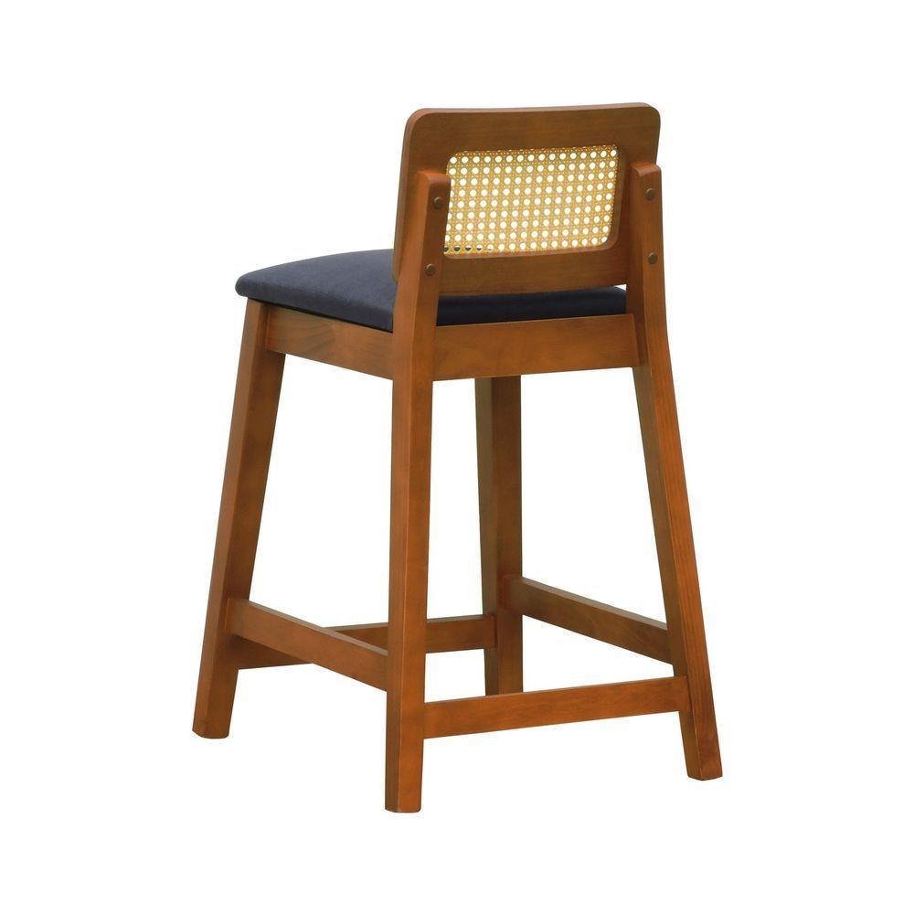 Banqueta Média Gabi Madeira Maciça Telinha Natural - Amêndoa Assento Estofado Linho Preto Textura - 8