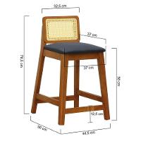 Banqueta Média Gabi Madeira Maciça Telinha Natural - Amêndoa Assento Estofado Linho Preto Textura - 2