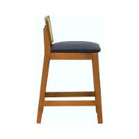 Banqueta Média Gabi Madeira Maciça Telinha Natural - Amêndoa Assento Estofado Linho Preto Textura